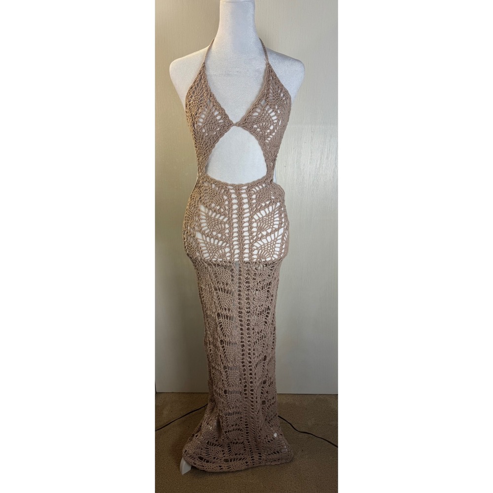 Frankies Bikinis Violet Crochet Dress open-knit cutout halter dress Y2K mermaid